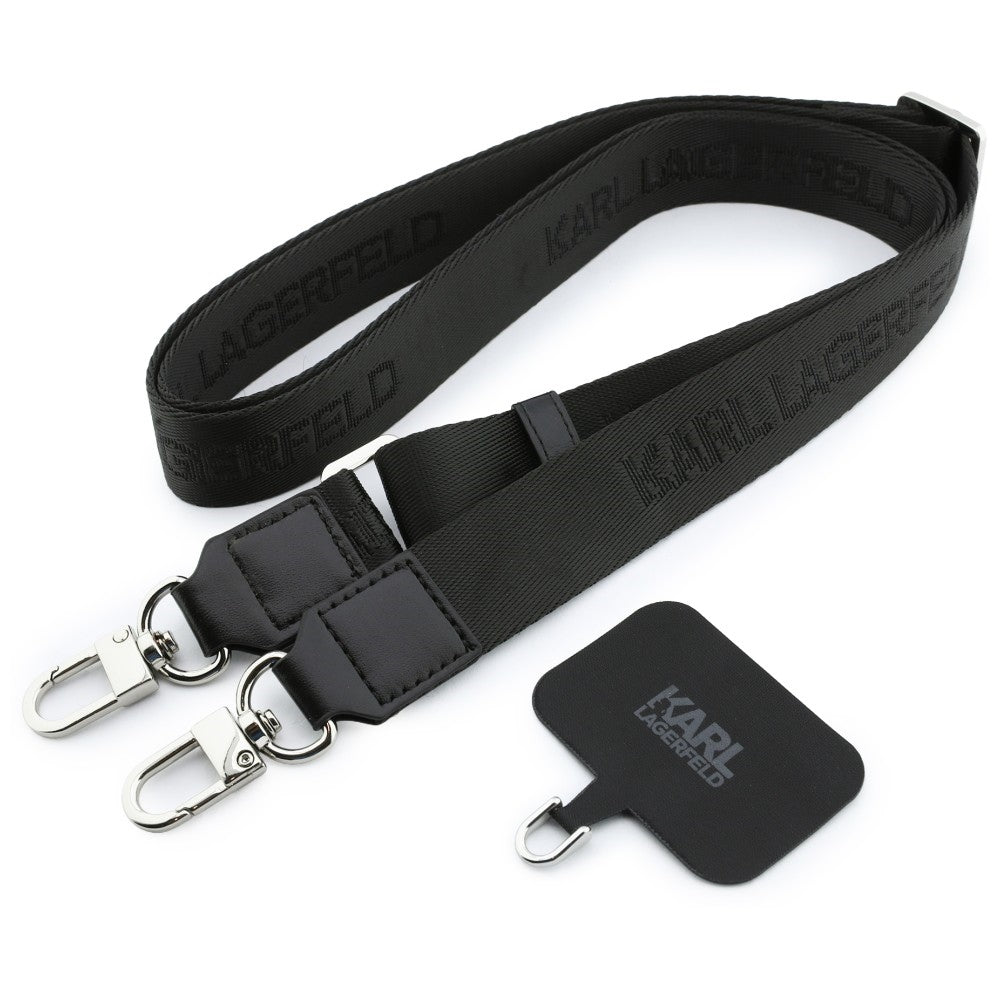 Deksel til Apple iPhone 18 Pro Max / 17 Pro Max, Karl Lagerfeld, Saffiano Crossbody Karl & Choupette Head's Pins-logo, svart
