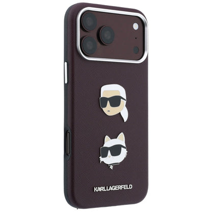 Deksel til Apple iPhone 18 Pro Max / 17 Pro Max, Karl Lagerfeld, Saffiano Crossbody Karl & Choupette Head's Pins Logo, burgunderrød