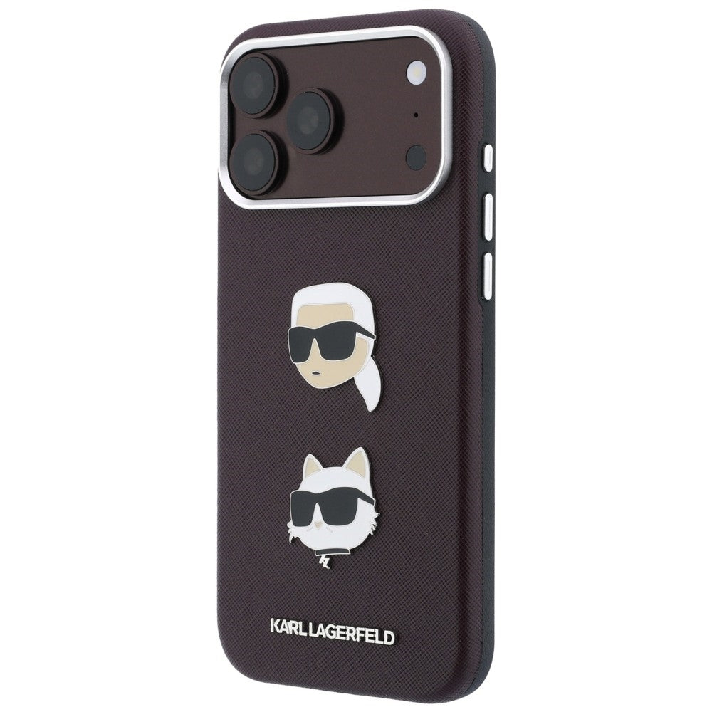 Deksel til Apple iPhone 18 Pro Max / 17 Pro Max, Karl Lagerfeld, Saffiano Crossbody Karl & Choupette Head's Pins Logo, burgunderrød