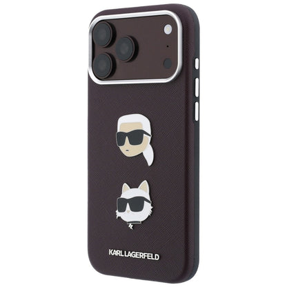 Deksel til Apple iPhone 18 Pro Max / 17 Pro Max, Karl Lagerfeld, Saffiano Crossbody Karl & Choupette Head's Pins Logo, burgunderrød