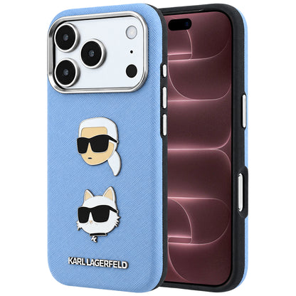 Deksel for Apple iPhone 18 Pro Max / 17 Pro Max, Karl Lagerfeld, Saffiano med Karl & Choupette-hodepinne og logo, blå