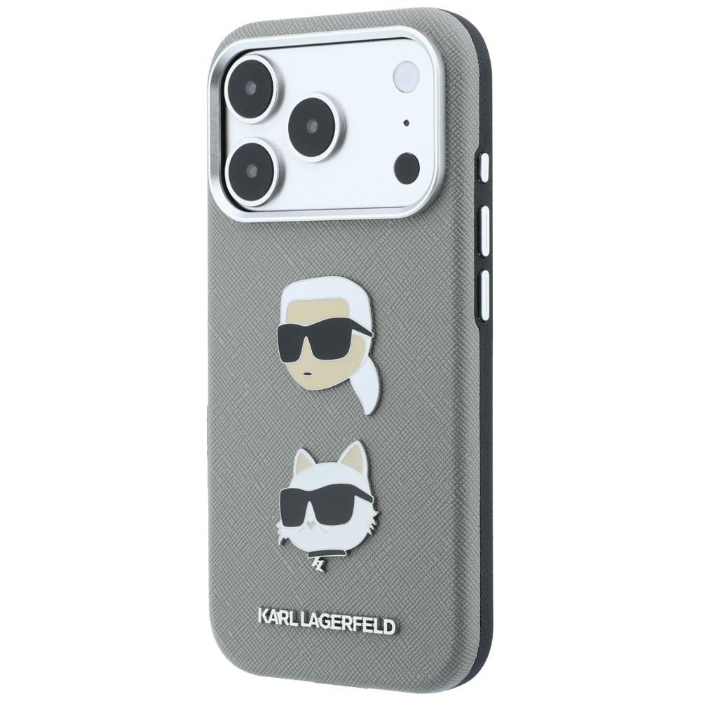 Deksel til Apple iPhone 18 Pro Max / 17 Pro Max, Karl Lagerfeld, Saffiano med Karl & Choupette Head's Pin and Logo, grå