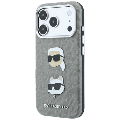 Deksel til Apple iPhone 18 Pro Max / 17 Pro Max, Karl Lagerfeld, Saffiano med Karl & Choupette Head's Pin and Logo, grå