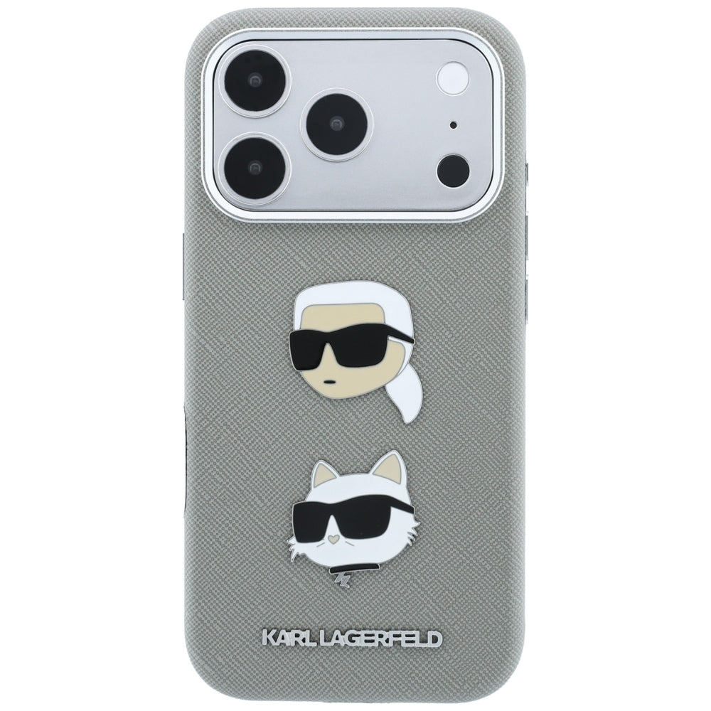 Deksel til Apple iPhone 18 Pro Max / 17 Pro Max, Karl Lagerfeld, Saffiano med Karl & Choupette Head's Pin and Logo, grå