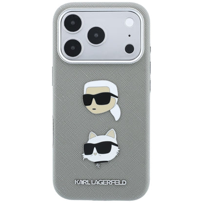 Deksel til Apple iPhone 18 Pro Max / 17 Pro Max, Karl Lagerfeld, Saffiano med Karl & Choupette Head's Pin and Logo, grå