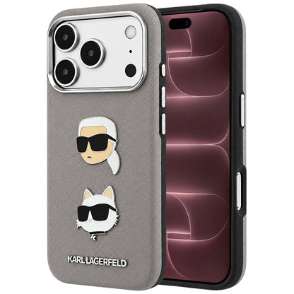 Deksel til Apple iPhone 18 Pro Max / 17 Pro Max, Karl Lagerfeld, Saffiano med Karl & Choupette Head's Pin and Logo, grå