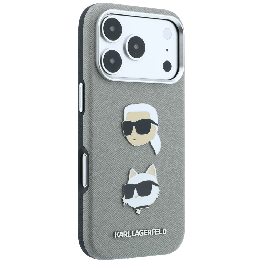Deksel til Apple iPhone 18 Pro Max / 17 Pro Max, Karl Lagerfeld, Saffiano med Karl & Choupette Head's Pin and Logo, grå