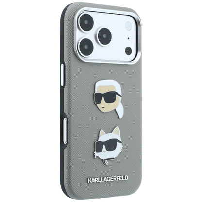 Deksel til Apple iPhone 18 Pro Max / 17 Pro Max, Karl Lagerfeld, Saffiano med Karl & Choupette Head's Pin and Logo, grå