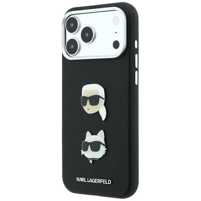 Deksel for Apple iPhone 18 Pro Max / 17 Pro Max, Karl Lagerfeld, Saffiano med Karl & Choupette-hodepinne og logo, svart