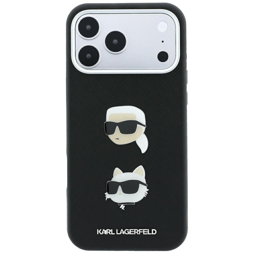 Deksel for Apple iPhone 18 Pro Max / 17 Pro Max, Karl Lagerfeld, Saffiano med Karl & Choupette-hodepinne og logo, svart