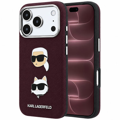 Deksel til Apple iPhone 18 Pro Max / 17 Pro Max, Karl Lagerfeld, Saffiano med Karl & Choupette-hodepin og logo, Burgunder