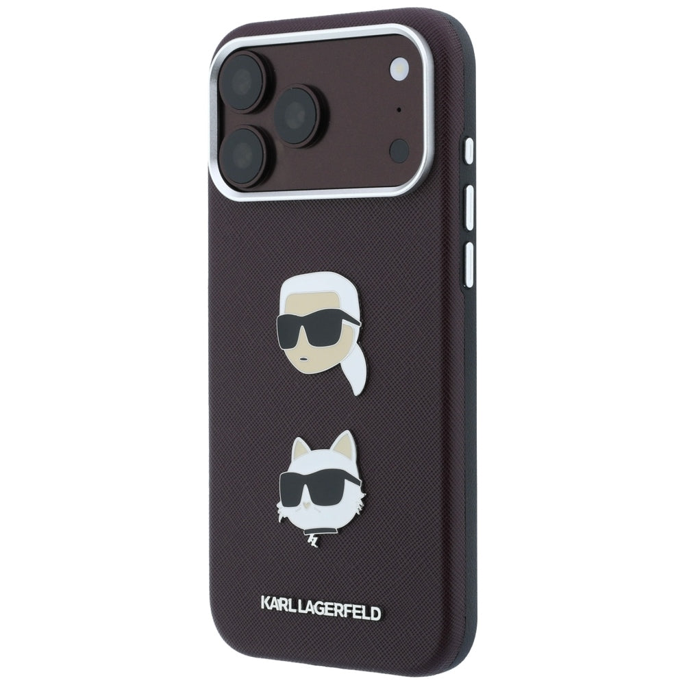 Deksel til Apple iPhone 18 Pro Max / 17 Pro Max, Karl Lagerfeld, Saffiano med Karl & Choupette-hodepin og logo, Burgunder