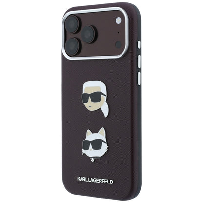 Deksel til Apple iPhone 18 Pro Max / 17 Pro Max, Karl Lagerfeld, Saffiano med Karl & Choupette-hodepin og logo, Burgunder