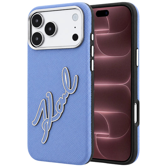 Deksel for Apple iPhone 18 Pro Max / 17 Pro Max, Karl Lagerfeld, Smooth Big Resin Signature Logo, Bleu