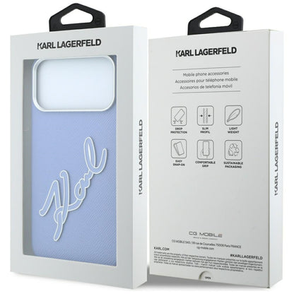 Deksel for Apple iPhone 18 Pro Max / 17 Pro Max, Karl Lagerfeld, Smooth Big Resin Signature Logo, Bleu