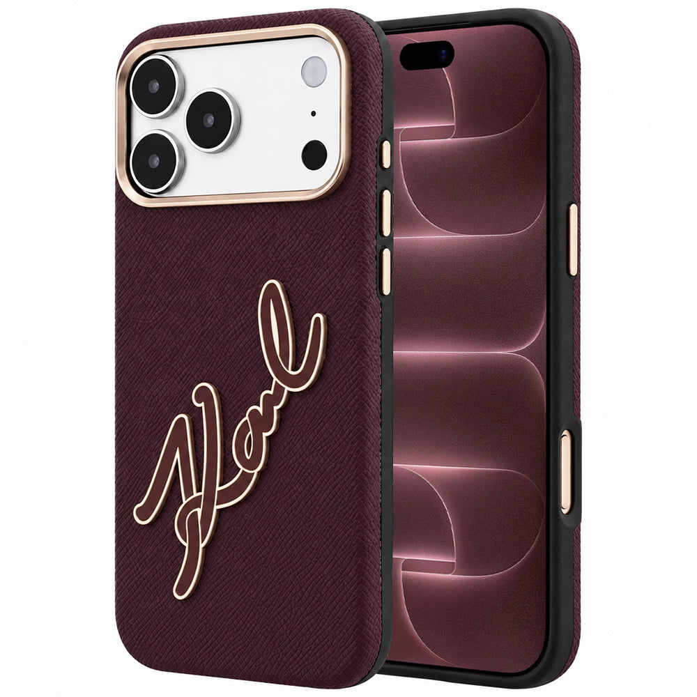 Deksel for Apple iPhone 18 Pro Max / 17 Pro Max, Karl Lagerfeld, Smooth Big Resin Signature Logo, Burgunder