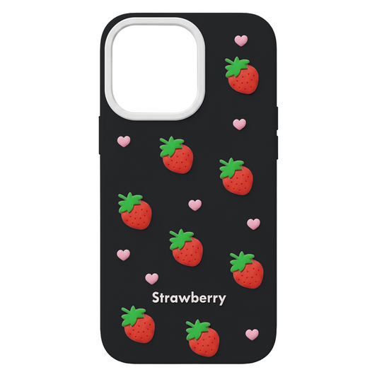 Deksel for Apple iPhone 12 / 12 Pro, OEM, Strawberry, Svart