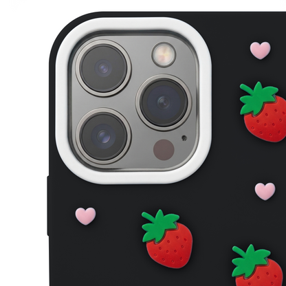 Deksel for Apple iPhone 12 / 12 Pro, OEM, Strawberry, Svart