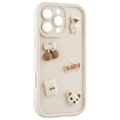 Deksel for Apple iPhone 15 Pro, OEM, Ultra Trendy 3D Bear, Beige