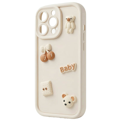 Deksel for Apple iPhone 15, OEM, Ultra Trendy 3D Bear, Beige