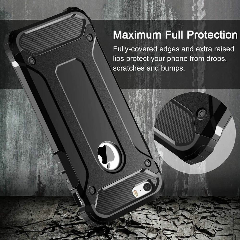 Deksel for Apple iPhone SE (2016) / 5 / 5s, Techsuit, Hybrid Armor, Svart