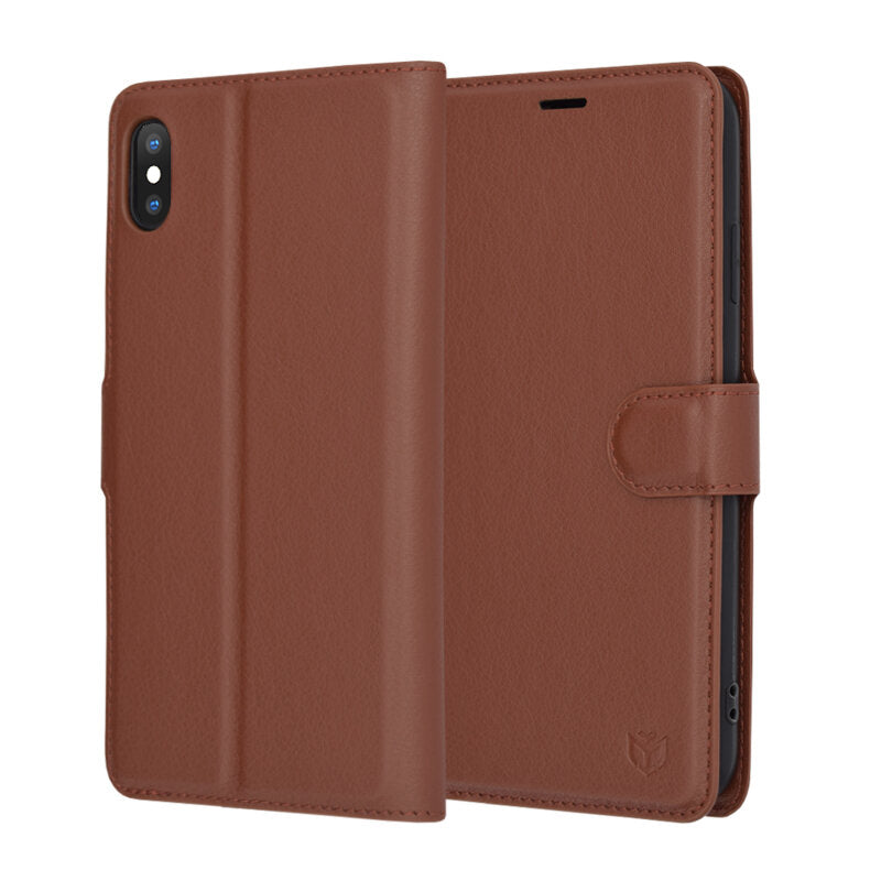 Deksel for Apple iPhone XS Max, Techsuit, Leather Folio, Brun