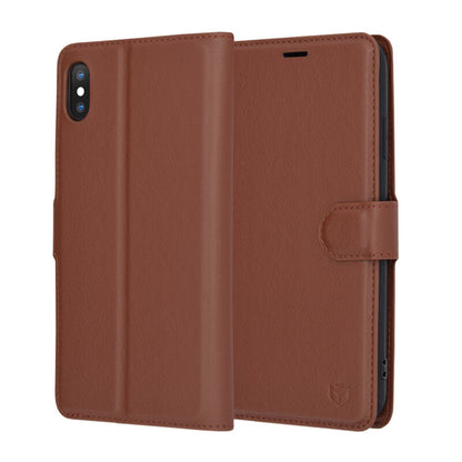 Deksel for Apple iPhone XS Max, Techsuit, Leather Folio, Brun