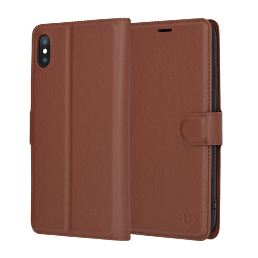 Deksel for Apple iPhone XS Max, Techsuit, Leather Folio, Brun