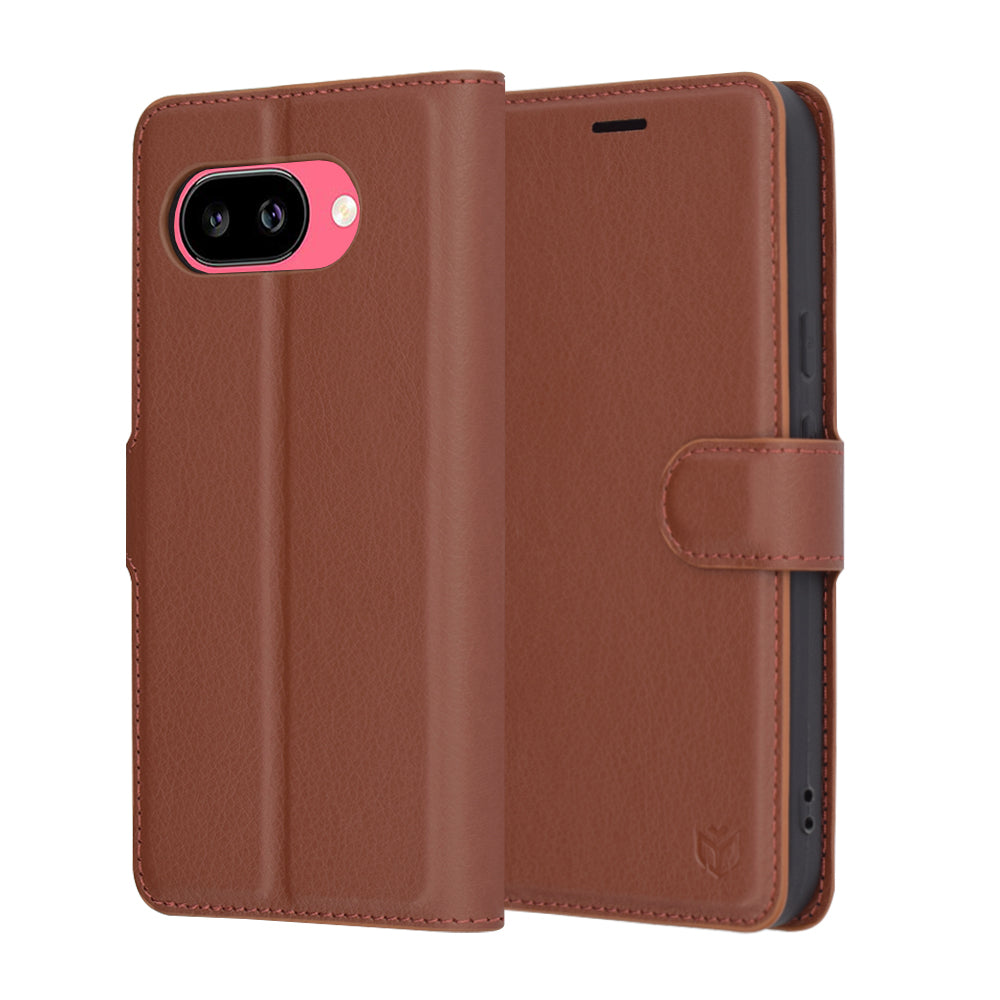 Deksel for Google Pixel 9a, Techsuit, Leather Folio, Brun