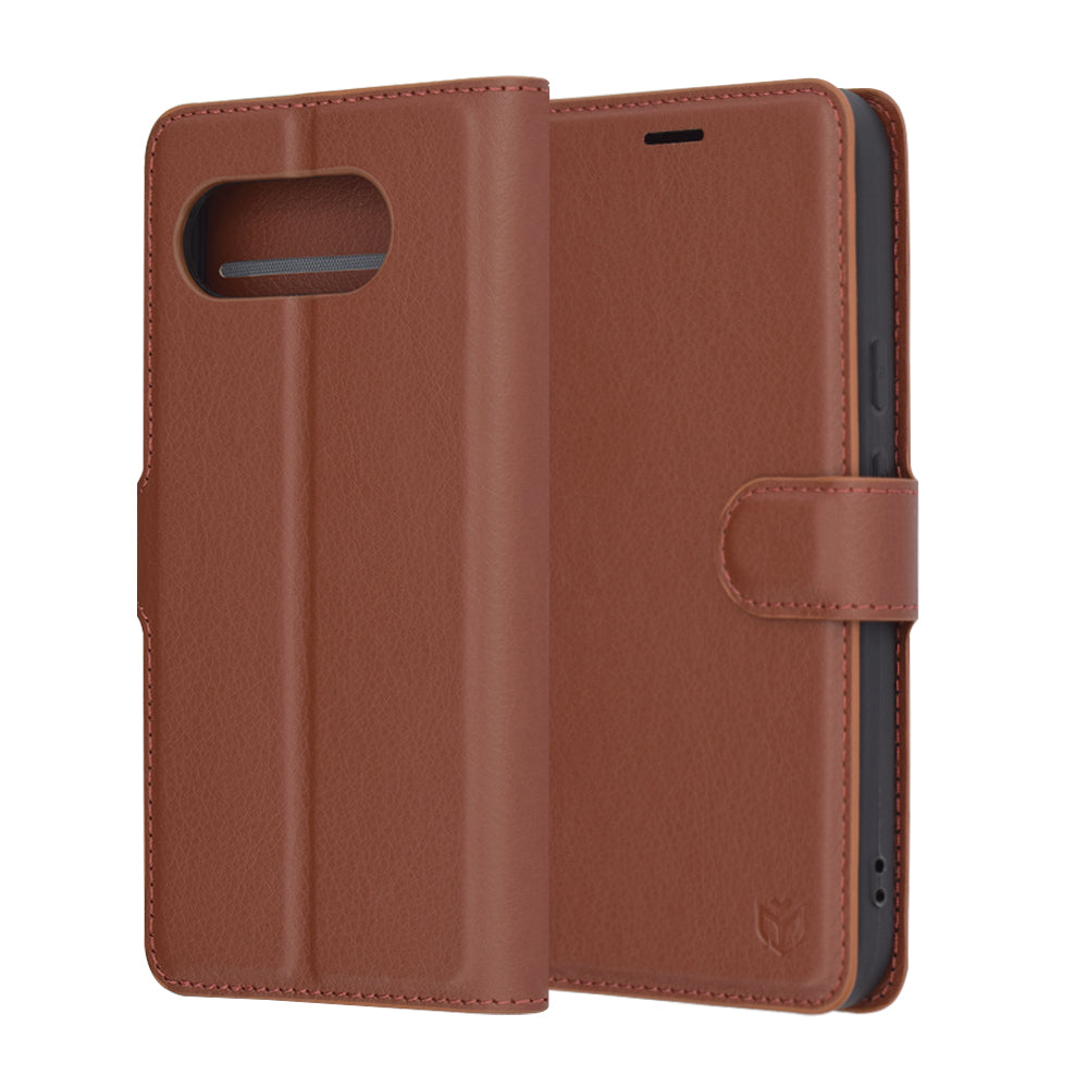 Deksel for Google Pixel 9a, Techsuit, Leather Folio, Brun