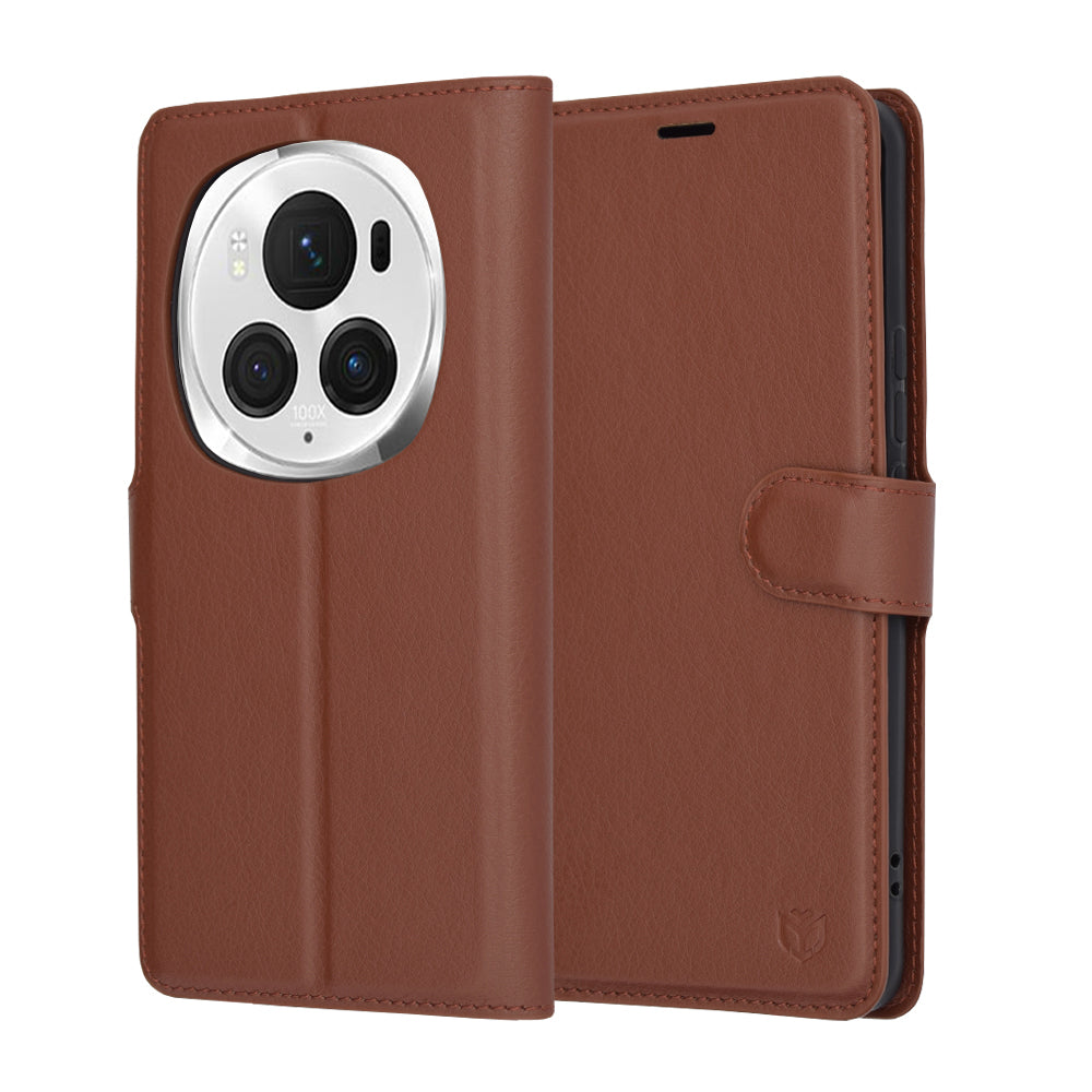 Deksel for Honor Magic6 Pro, Techsuit, Leather Folio, Brun