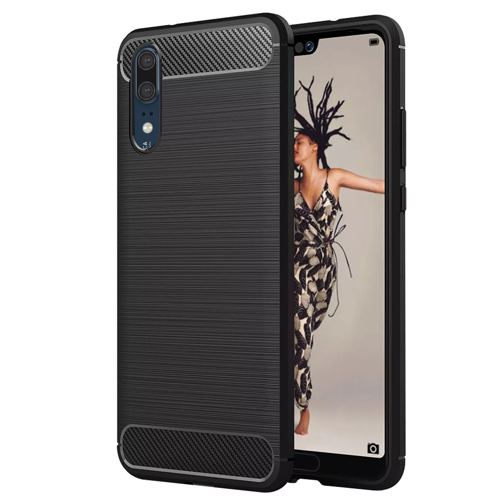 Deksel for Huawei P20, Techsuit, Karbon, Svart