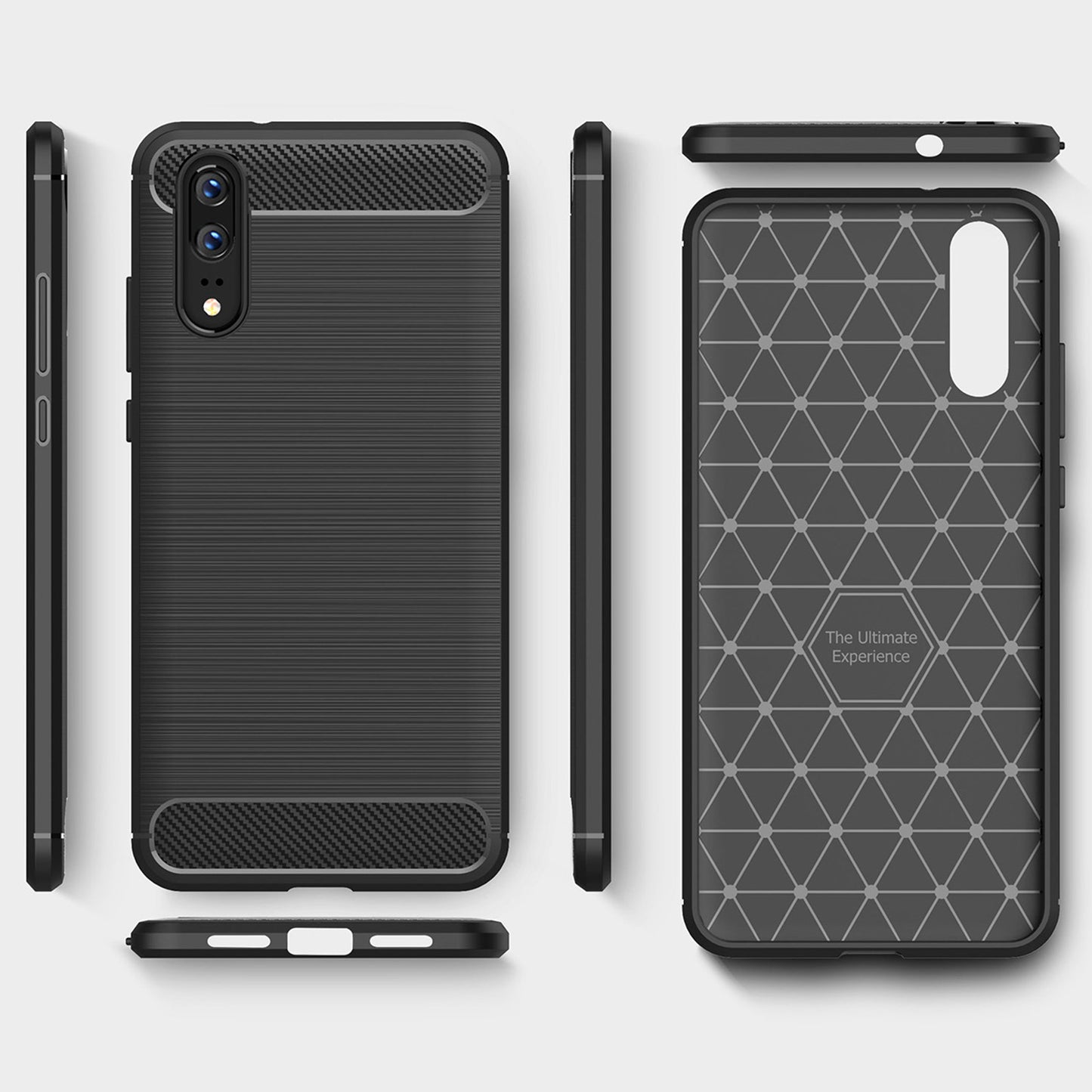 Deksel for Huawei P20, Techsuit, Karbon, Svart