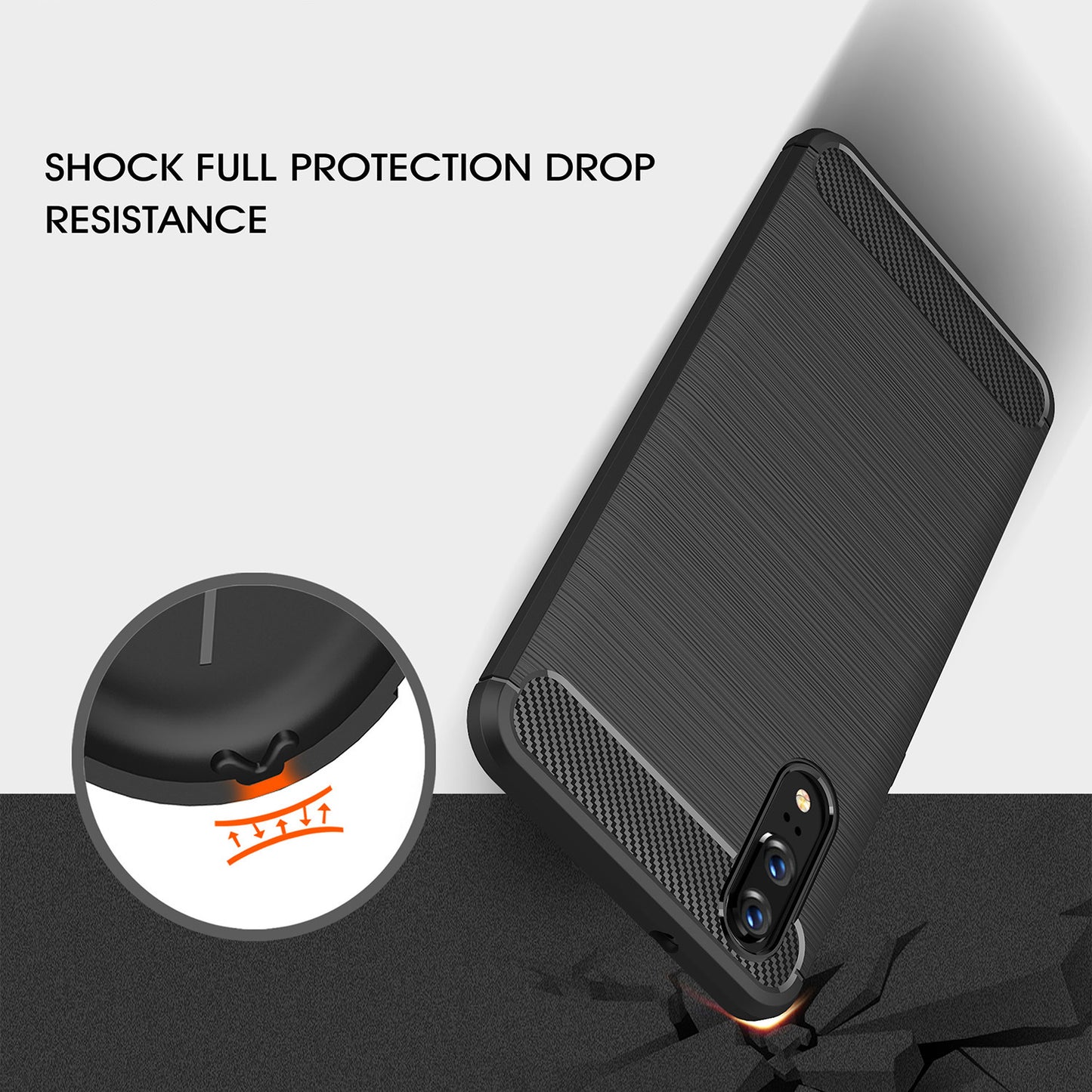 Deksel for Huawei P20, Techsuit, Karbon, Svart