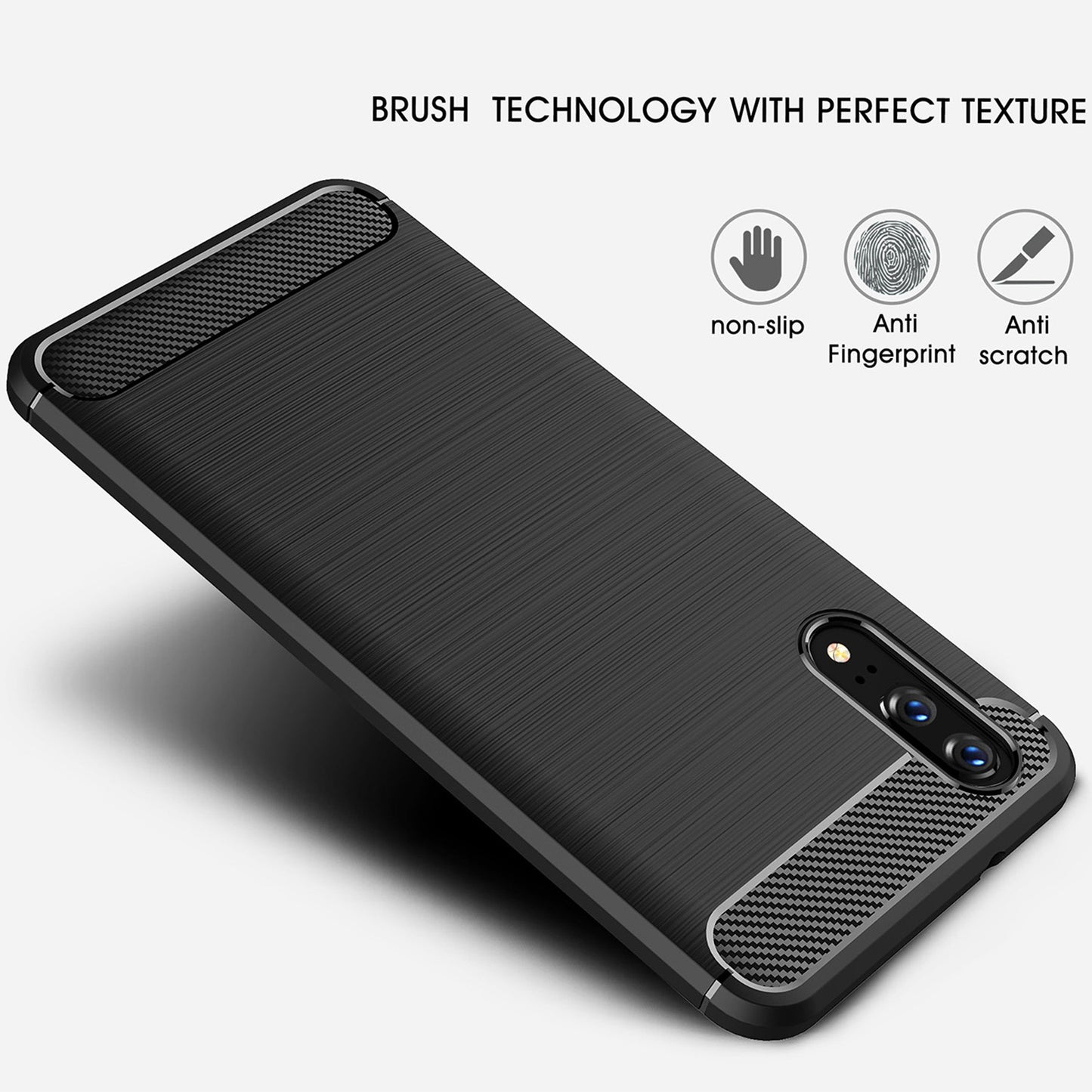 Deksel for Huawei P20, Techsuit, Karbon, Svart