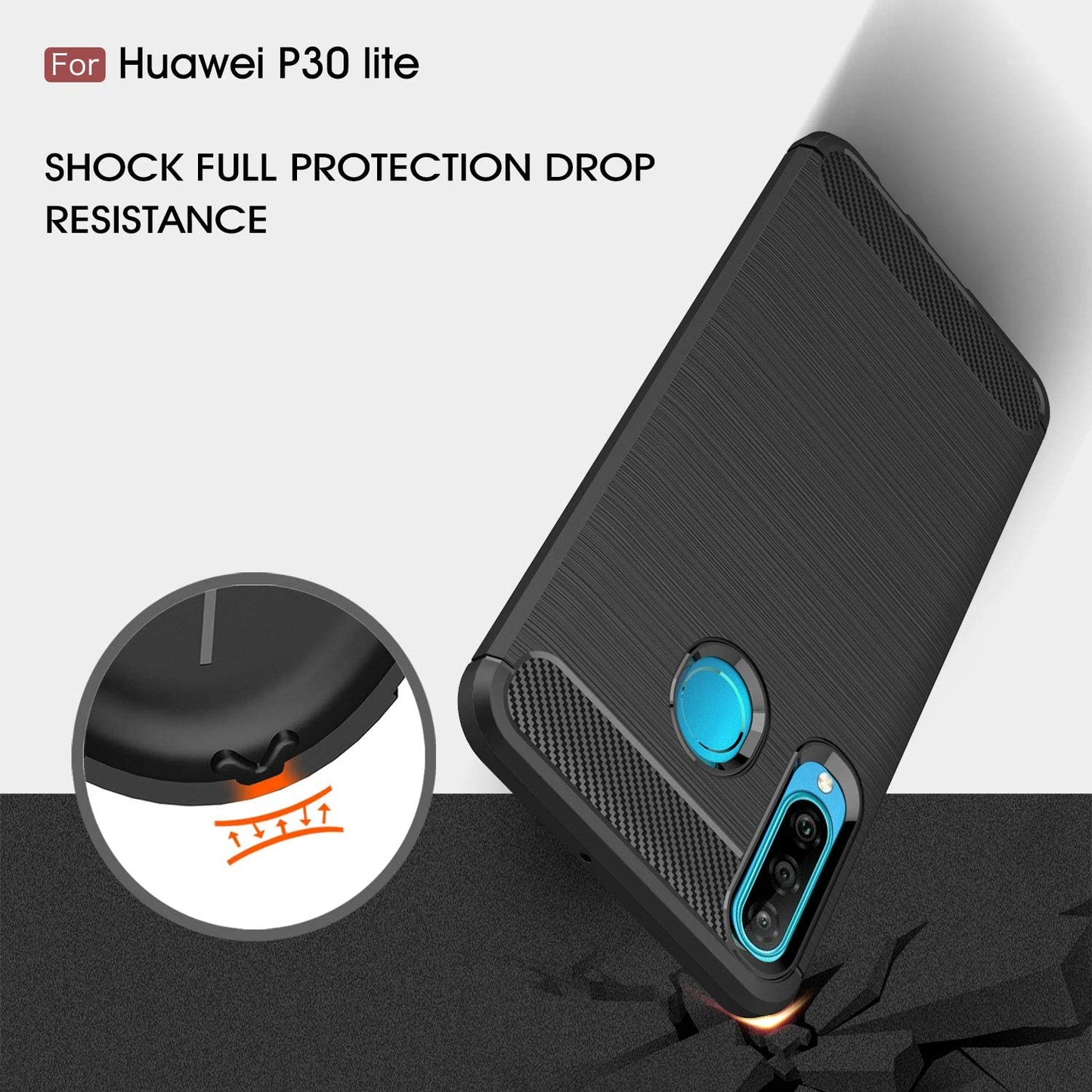 Deksel til Huawei P30 lite New Edition / P30 lite, Techsuit, Karbon, Svart