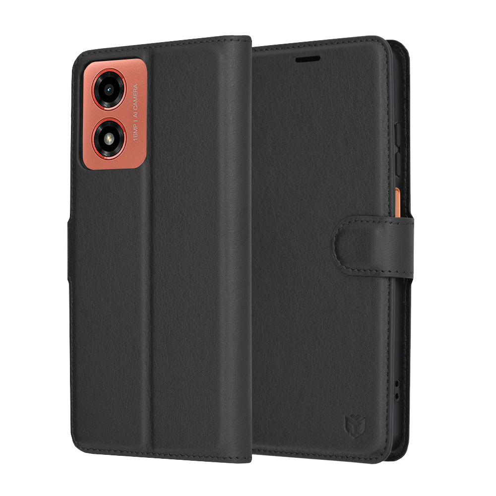 Deksel for Motorola Moto G04s / E14 / G04 / G24, Techsuit, Leather Folio, Svart
