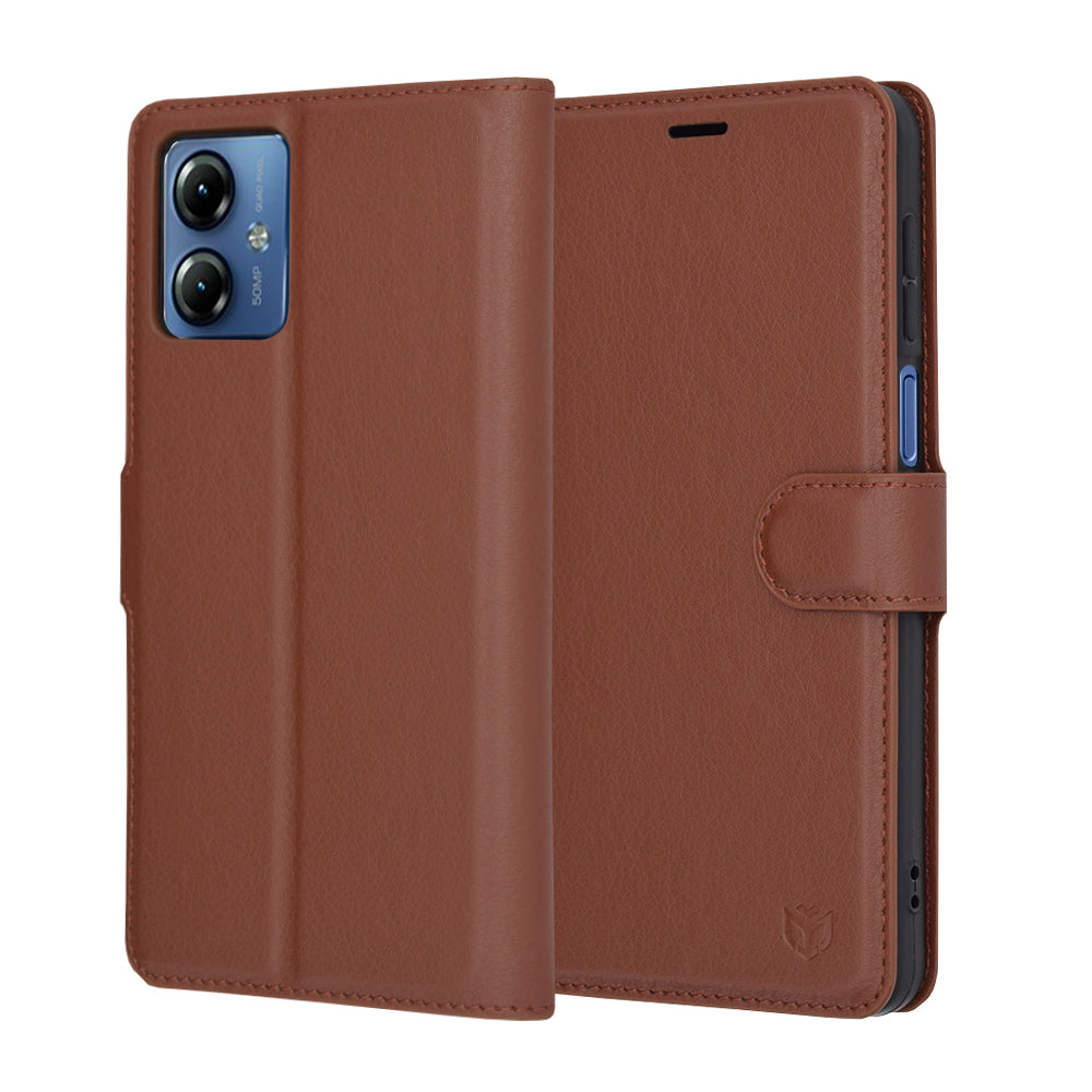 Deksel for Motorola Moto G14, Techsuit, Leather Folio, Brun