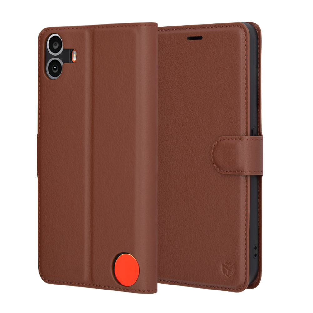 Deksel for Nothing CMF Phone 1, Techsuit, Leather Folio, Brun