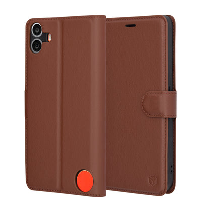 Deksel for Nothing CMF Phone 1, Techsuit, Leather Folio, Brun