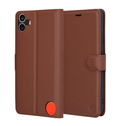 Deksel for Nothing CMF Phone 1, Techsuit, Leather Folio, Brun