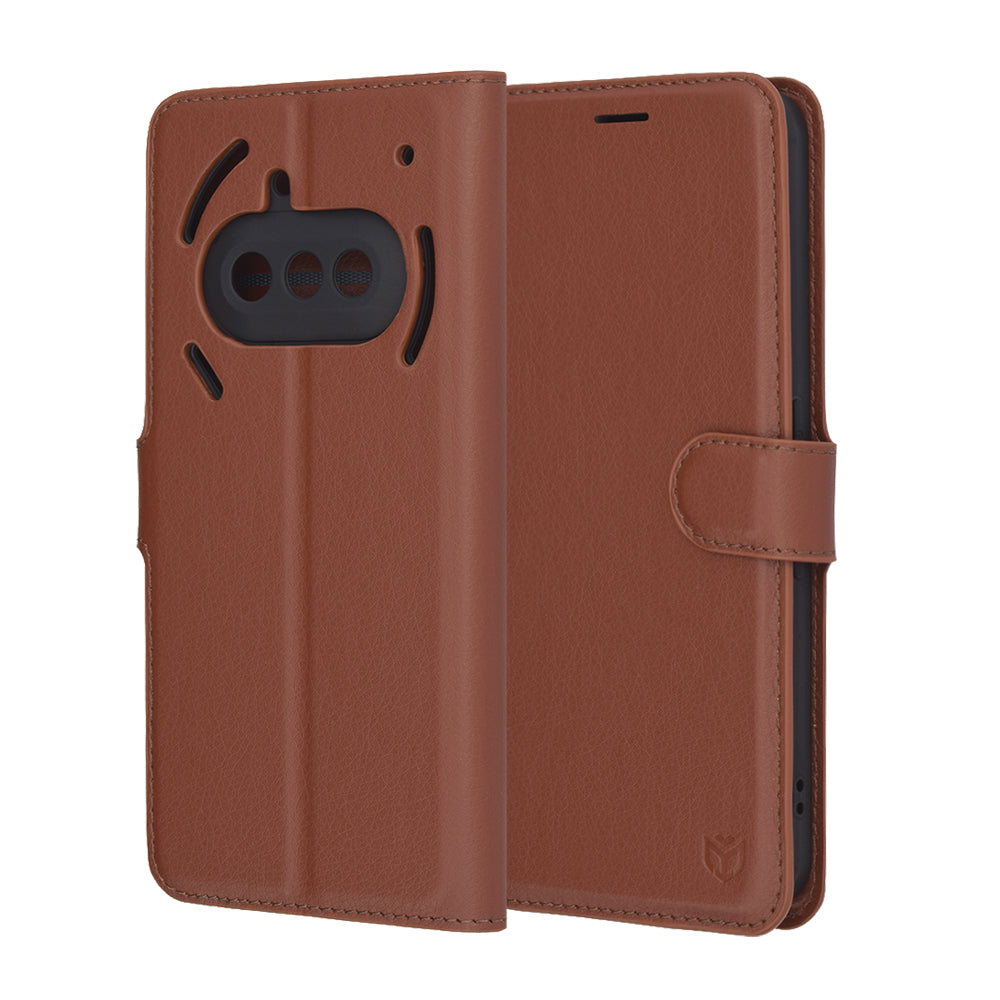 Deksel for Nothing Phone (3a), Techsuit, Leather Folio, Brun