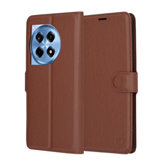 Deksel for OnePlus 12R, Techsuit, Leather Folio, Brun