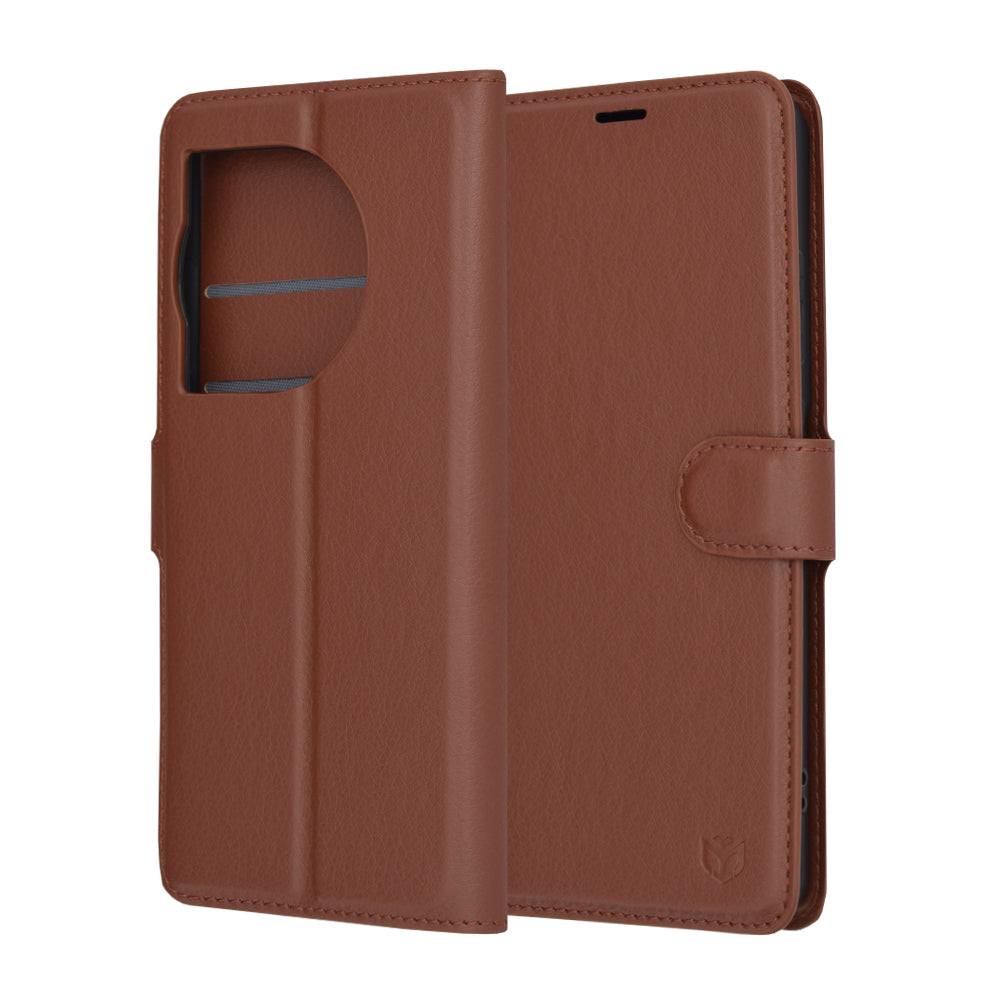 Deksel for OnePlus 12R, Techsuit, Leather Folio, Brun