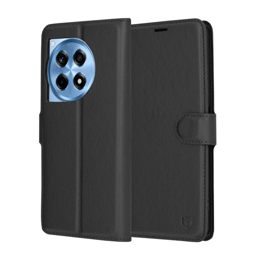 Deksel for OnePlus 12R, Techsuit, Leather Folio, Svart