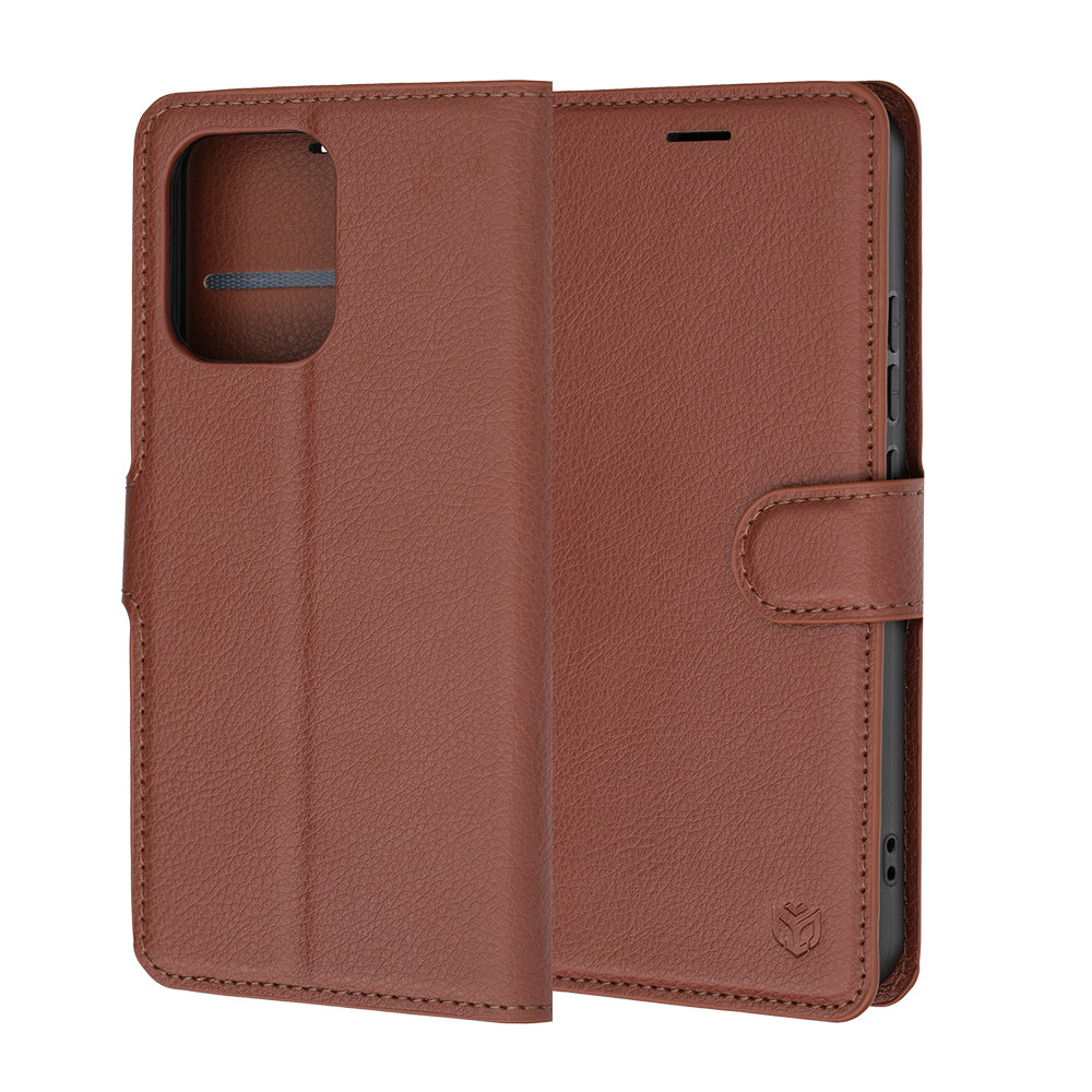 Deksel for Oppo A6 Pro 5G / A6 Pro 4G, Techsuit, lærfolio, brun