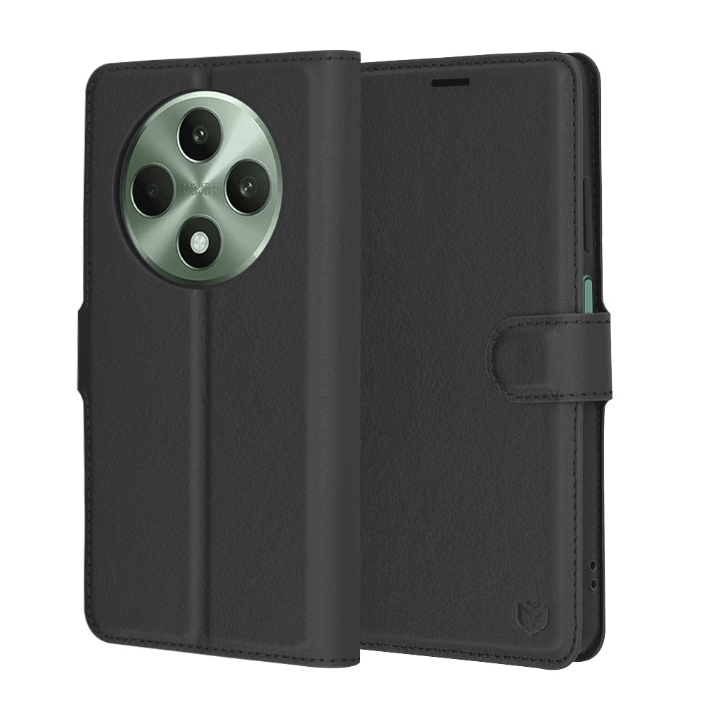 Deksel for Oppo Reno12 FS 5G / Reno12 FS 4G / Reno12 F 4G / Reno12 F, Techsuit, Lær Folio, Svart