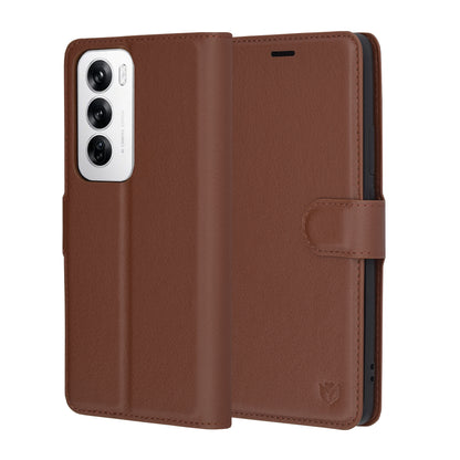 Deksel for Oppo Reno12, Techsuit, Leather Folio, Brun