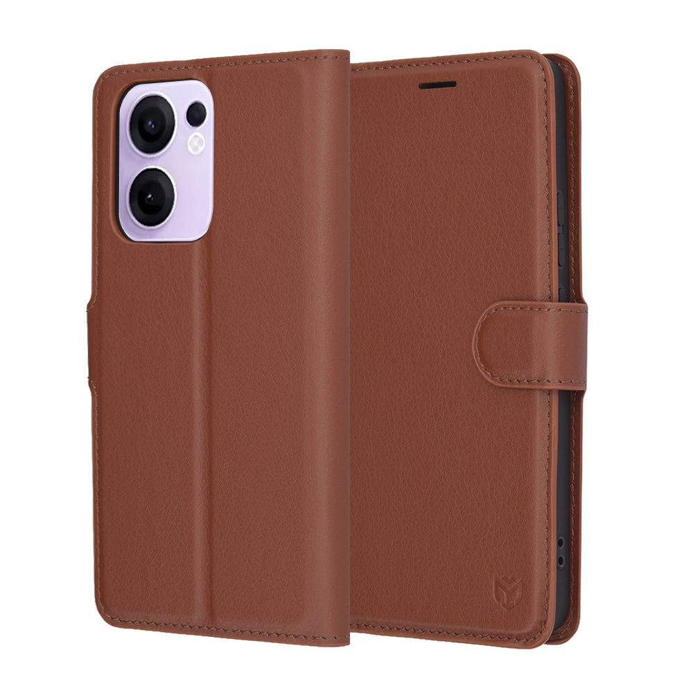 Deksel for Oppo Reno13 FS 5G / Reno13 F 4G / Reno13 F, Techsuit, lærfolio, brun