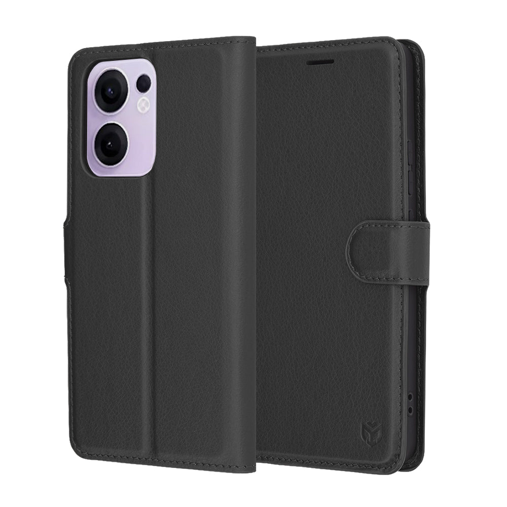 Deksel for Oppo Reno13 FS 5G / Reno13 F 4G / Reno13 F, Techsuit, lærfolio, svart